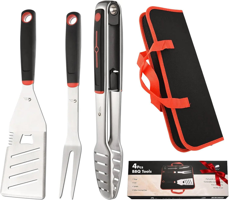 BBQ Tools Set, Heavy Duty Stainless Steel Spatula, Fork & Tongs with Portable Bag, Essential Accessories for Barbecue Outdoor Grill, Grilling Gifts for Men Dad Camp Chef by GreenHaven Gardens
