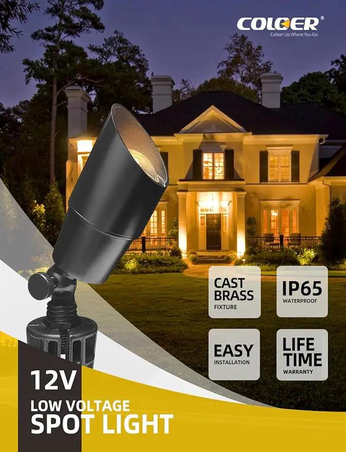 COLOER Brass Low Voltage Landscape Spotlight Fixture(Black) 1-Pack Without Bulb,12V AC/DC Outdoor Spot Lights for Yard, Directional Garden Patio Spot Up Light(101B-Black) by GreenHaven Gardens