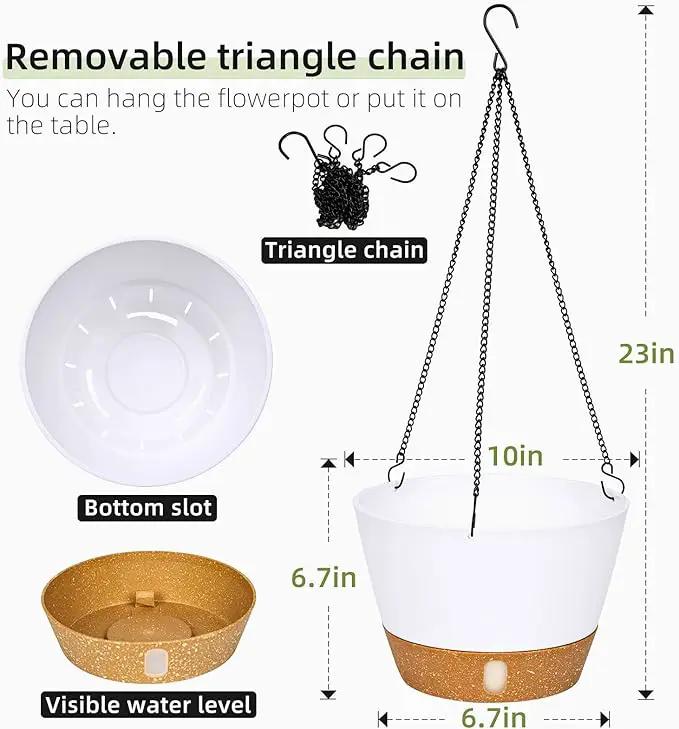 QCQHDU 2 Pack Hanging Planters for Indoor Outdoor Plants, 10 Inch Hanging Baskets Flower Pots with Reservoir Tray & Visible Water-Level by GreenHaven Gardens