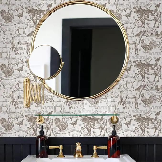 Boho Rustic Farm Animals Cow Rooster Horse Turkey Peel and Stick Wallpaper Self Adhesive Removable Easy Peel Off Stick on Wall Paper for Bedroom Cabinet Renter by GreenHaven Gardens