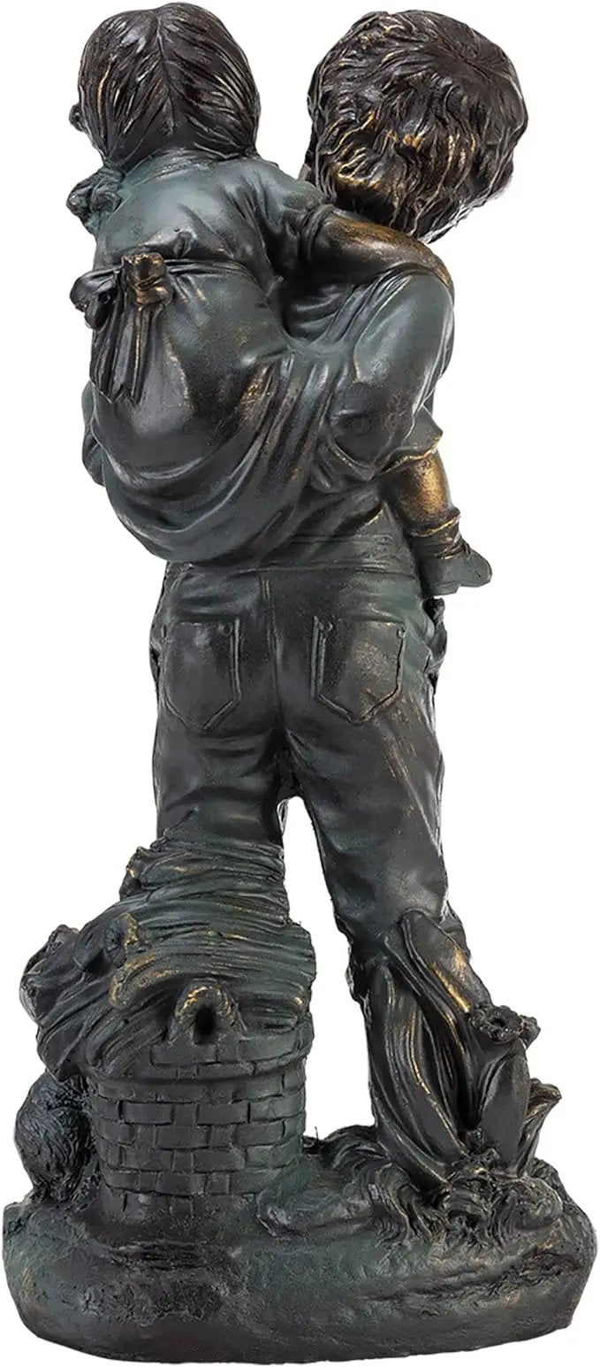 Alpine Corporation 16" Tall Indoor/Outdoor Patina Finish Piggyback Kids Yard Statue Decoration by GreenHaven Gardens