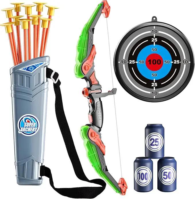 TEMI Bow and Arrow Set for Kids - Archery Toy Set - LED Light Up with Suction Cup Arrows, Target & Quiver, Indoor and Outdoor Toys for Children Boys Girls by GreenHaven Gardens
