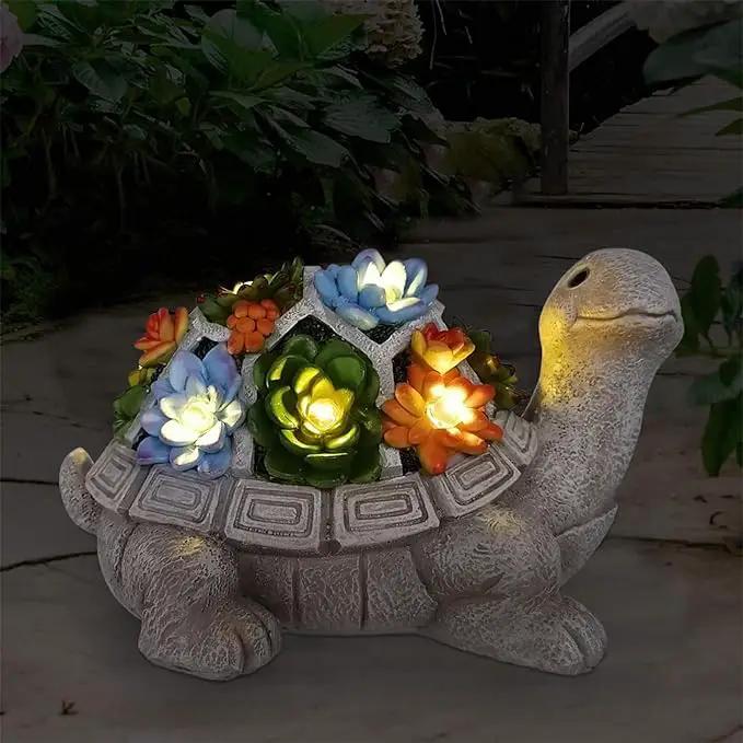 Nacome Solar Garden Outdoor Statues Turtle with Succulent and 7 LED Lights - Lawn Decor Tortoise Statue for Patio, Balcony, Yard Ornament - Unique Housewarming Gifts by GreenHaven Gardens