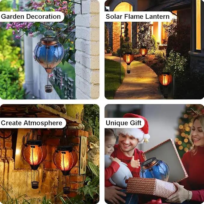 Hot Air Balloon Solar Lantern with Flickering Flame Hanging Solar Lanterns Outdoor Lights Waterproof Lanterns Decorative Garden Patio Yard Party Decor Blue by GreenHaven Gardens