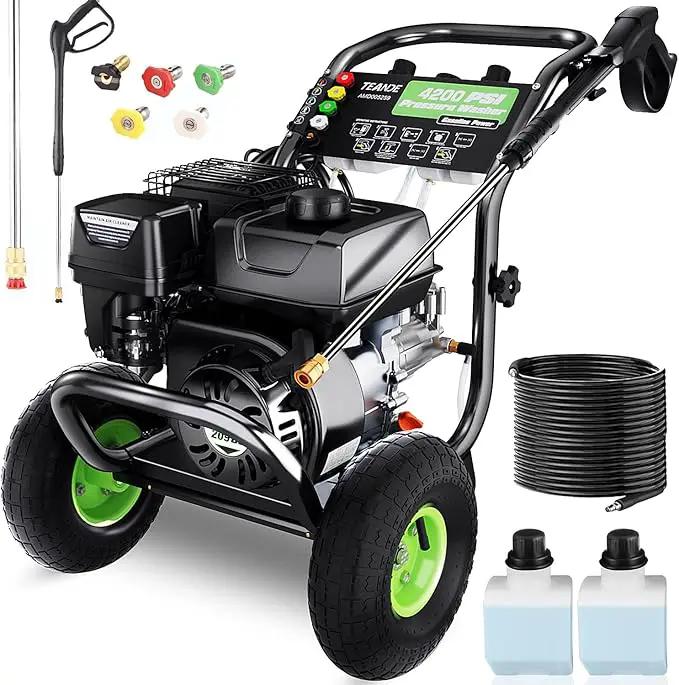 Gas Pressure Washer, 4200 PSI and 4.0 Max GPM Commercial Gas Power Washer, Spray Gun and Wand, 5 Nozzle Set, for Cars/Fences/Driveways/Homes/Patios/Furniture by GreenHaven Gardens