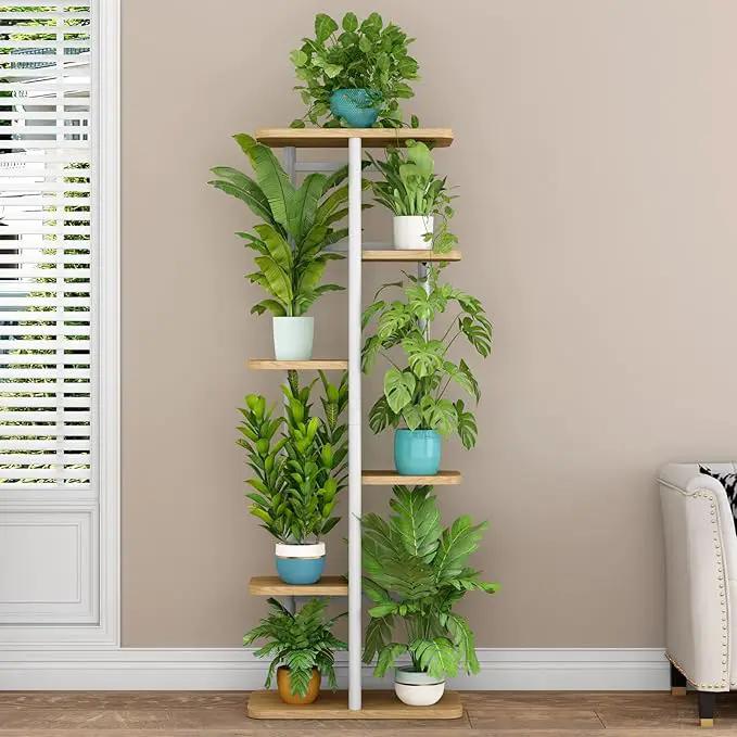 LINZINAR Plant Stand 6 Tier 7 Potted Multiple Flower Pot Holder Shelf Indoor Outdoor Planter Display Shelving for Patio Garden Corner Balcony Living Room (6 Tier-7 Potted, White) by GreenHaven Gardens
