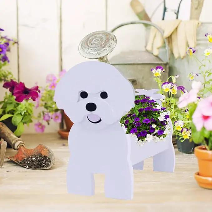 Bichon Frise Dog Planter Plant Pots,Cute Garden Dog Flower Planter,Dog Planters Birthday Gifts for Women,Office,Indoor/Outdoor Decor（9.45 * 8.27 * 13.39in） by GreenHaven Gardens