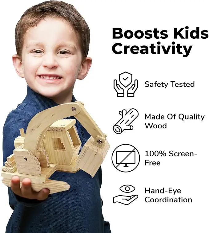 Kraftic Woodworking Building Kit for Kids and Adults, 3 Educational DIY Carpentry Construction Wood Model Kit STEM Toy Projects for Boys and Girls - Wooden Military Vehicle, Excavator and Bird-Feeder by GreenHaven Gardens