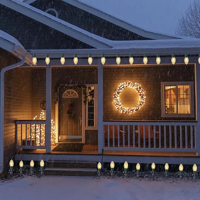 C9 Christmas Pathway String Lights, 38Ft Clear Pathway String Lights Outdoor with 25 Clear Bulbs and Stakes, Waterproof Walkway Lights for Outside Driveway Sidewalk Outdoor Christmas Decorations by GreenHaven Gardens