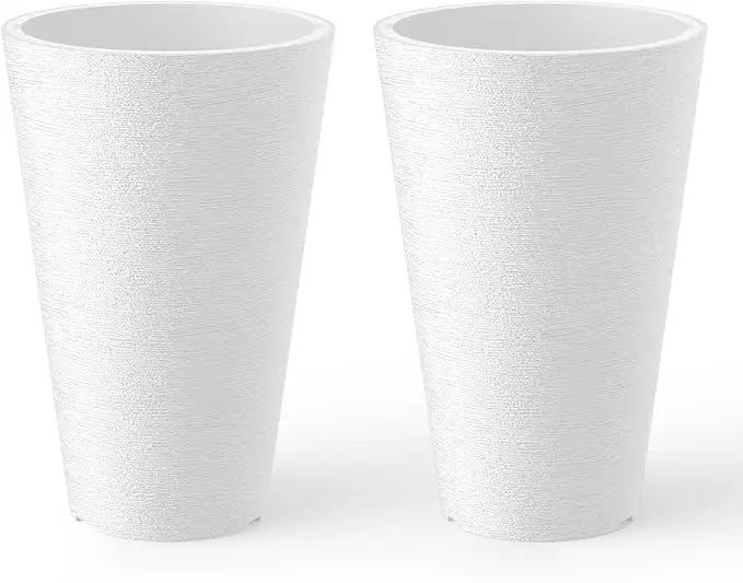 Kante Tall Round Planter Set of 2, 15 Inch Tall Decorative Planter Pots for Outdoor Indoor Garden Patio Front Porch (White) by GreenHaven Gardens