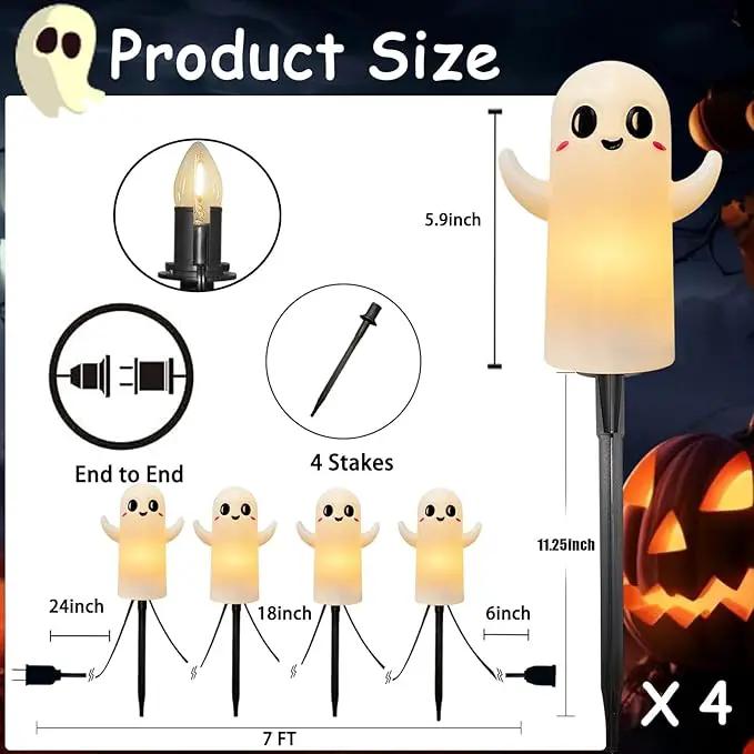4 Pack Halloween Smiley Elves Pathway Lights, 7Ft Outdoor Halloween Decorations Lights with LED Smiling Ghost Yard Stakes Lights for Outdoor Garden Walkway Patio Backyard Halloween Party Decor by GreenHaven Gardens