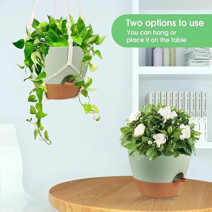 Hanging Planters for Indoor Outdoor Plants, 2 Pack Self Watering Hanging Pot with Drainage Holes, Removable Tray & 2 Kinds of Plant Hangers, 10'' Hanging Flower Pots for Home Garden Decor, Green by GreenHaven Gardens