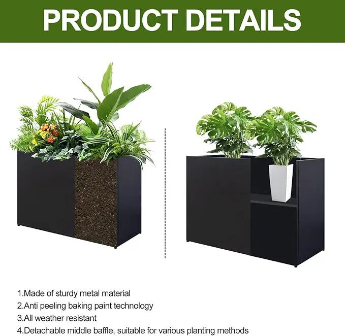 Metal Planter Box Rectangular Block - Galvanized Steel Long Box Planter Modern Outdoor Planters All-Weather Use with Drainage Holes for Patio/Porch, 35.5×24×12IN by GreenHaven Gardens