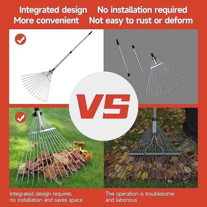 Adjustable Garden Metal Rake -32 to 63 Inch ,Hand Weed Collapsible Camping Landscape Dethatcher Rake for Leaves Shrub Yard Lawns,Leveling Yard Tool,Black by GreenHaven Gardens