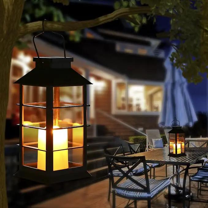 LED Solar Lantern - Outdoor Hanging Solar Lights Waterproof Flickering Flame Candle Light for Patio Courtyard Garden Decorative(2 Pack) by GreenHaven Gardens