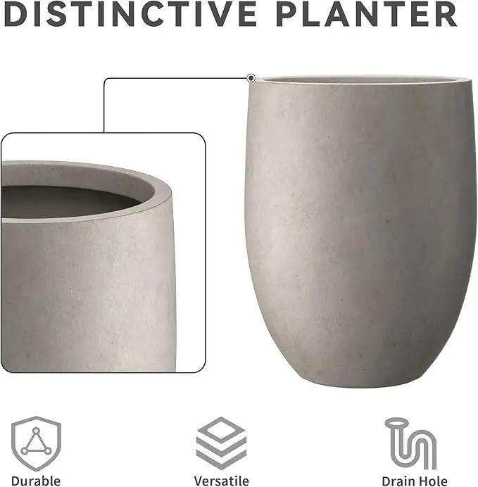 Kante 21.7" H Buff Concrete Tall Planter, Large Outdoor Indoor Decorative Pot with Drainage Hole and Rubber Plug, Modern Round Style for Home and Garden by GreenHaven Gardens