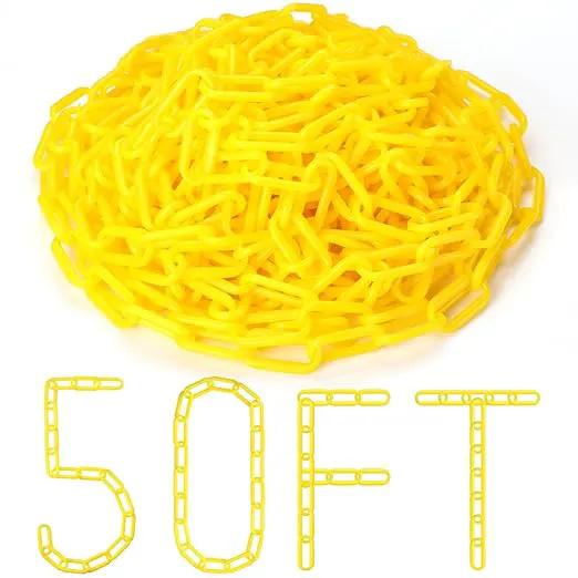 Vicenpal 50ft Plastic Barrier Chain Yellow Plastic Chain Links Weatherproof Safety Link Crowd Control Barriers Garden Fence Decoration (1 Pieces) by GreenHaven Gardens