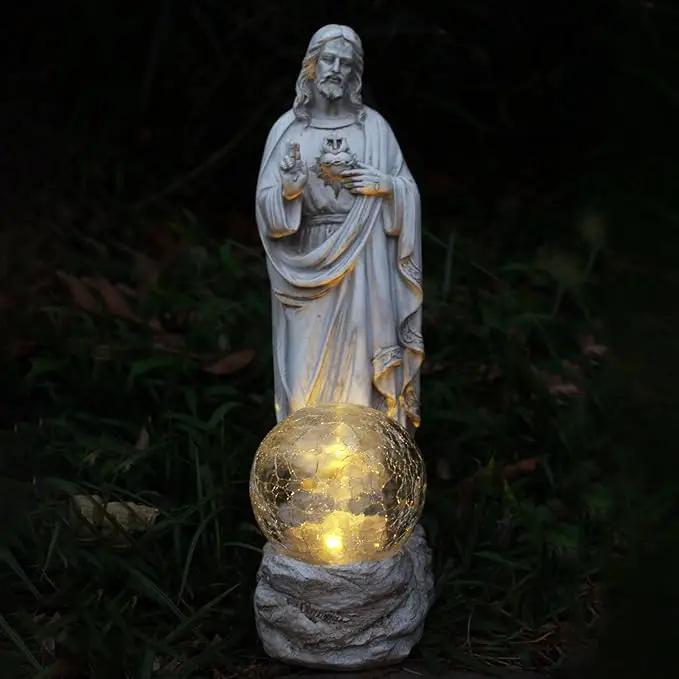 Jesus Statue Outdoor Decor Solar Lights, Religious Garden Statue, Blessed Father Outdoor Figure for Home/Garden Decor, Gift for Men/Father(11.22" H) by GreenHaven Gardens