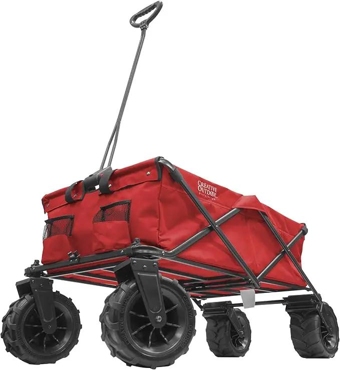 Creative Outdoor Wagon for Kids Push Pull Collapsible Stroller Giant All-Terrain Folding Cart | XXXL Monster Series Wagons | Outdoor Garden & Tailgate | Red by GreenHaven Gardens