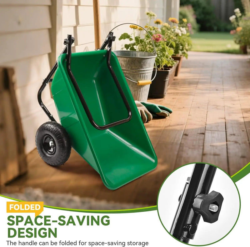 Folding Dual-Wheel Wheelbarrow,Heavy-Duty 330 LB Garden cart,10 inch Air-Filled Tires,Home Garden Yard Utility for Outdoor Lawn Yard Farm Ranch(Green) by GreenHaven Gardens