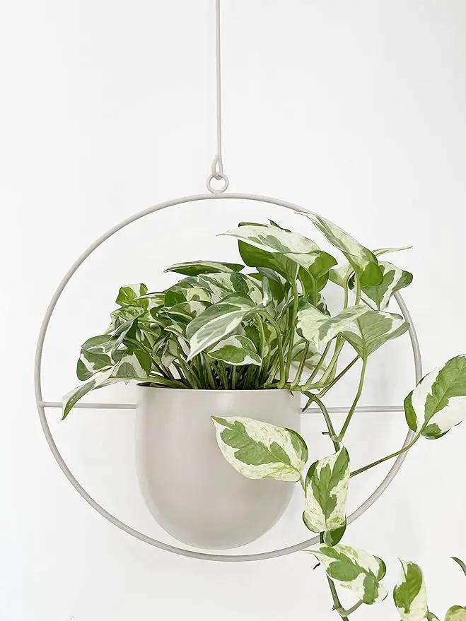 Boho White Metal Plant Hanger,Metal Wall and Ceiling Hanging Planter, Modern Planter, Mid Century Flower Pot Plant Holder, Minimalist Planter for Indoor Outdoor Home Decor… by GreenHaven Gardens