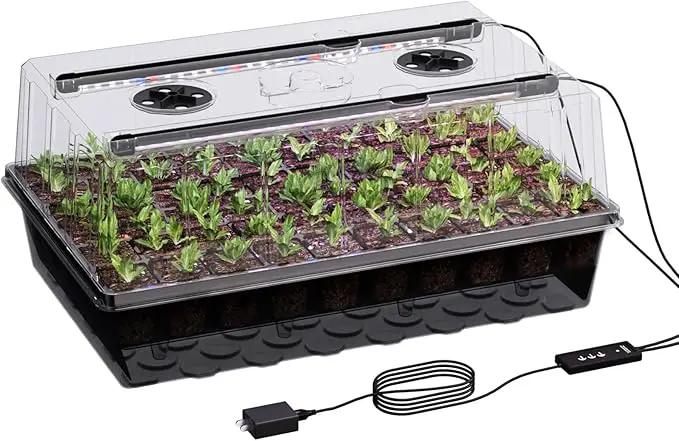 60-Cell Self-Watering Seed Starter Tray with Grow Light, Seed Starter Kit with 4.07” Humidity Dome, Indoor Seedling Starter Tray, Seed Starting Tray for Plant Germination, Seeds Growing by GreenHaven Gardens
