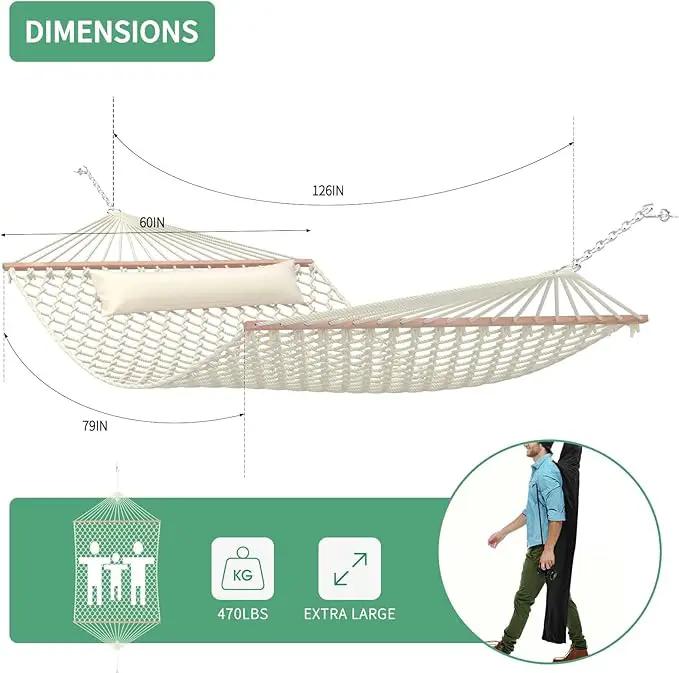 13FT Hammocks, Traditional Hand Woven Cotton Rope Hammock with Free Extension Chains for Outdoor Indoor Patio Yard 450 LSB Capacity for Two Person (Natural) by GreenHaven Gardens