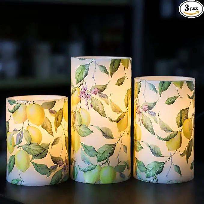 Flameless Candles Lemon Decor Battery Operated Lights with Remote Real Wax Flicker Electric Pillar Fake Candle for Home Bridal Shower Coffee Table Party Decorations Birthday Gifts for Women by GreenHaven Gardens