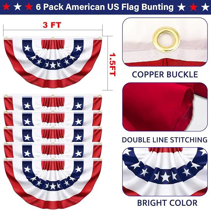 6 Pack USA Pleated Bunting Fan Flags, 1.5 x 3 Ft Patriotic Half Fan Banner American Flag Decoration Bunting for Outside Red White and Blue Decor Independence Day Memorial Day 4th of july Decorations by GreenHaven Gardens