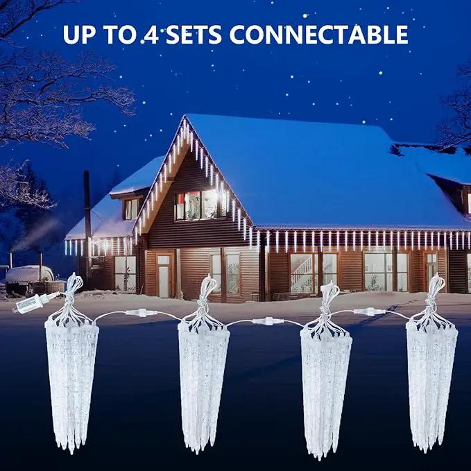Christmas Icicle Lights Outdoor, 10Ft. Meteor Shower Lights with 10 Large Icecycles, Snowfall Shooting Star Light Effect, Falling Crystal Christmas Decorations for House Eave Roofline Patio, Blue by GreenHaven Gardens