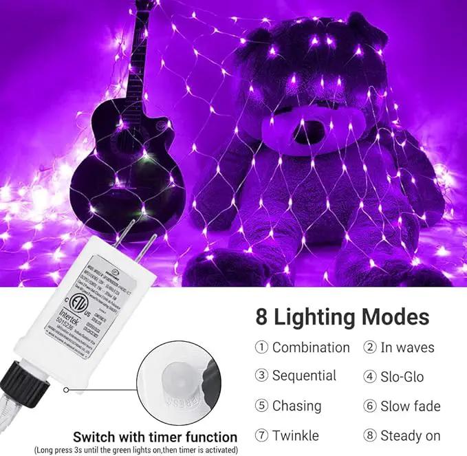 Joomer 12ft x 5ft 360LED Purple Halloween Net Lights Outdoor, 8 Modes Timer Connectable Waterproof Bush Mesh Netting for Halloween Outdoor Decorations (Clear Wire) by GreenHaven Gardens