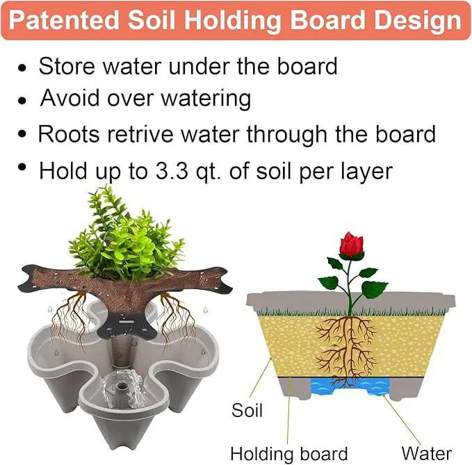 DUNCHATY Stackable Planter, Vertical Garden Planter with Wheels and Garden Tools, Strawberry Planter Indoor/Outdoor 5 Tier Herb Planter Pots for Growing Vegetables and Succulents,Gray by GreenHaven Gardens