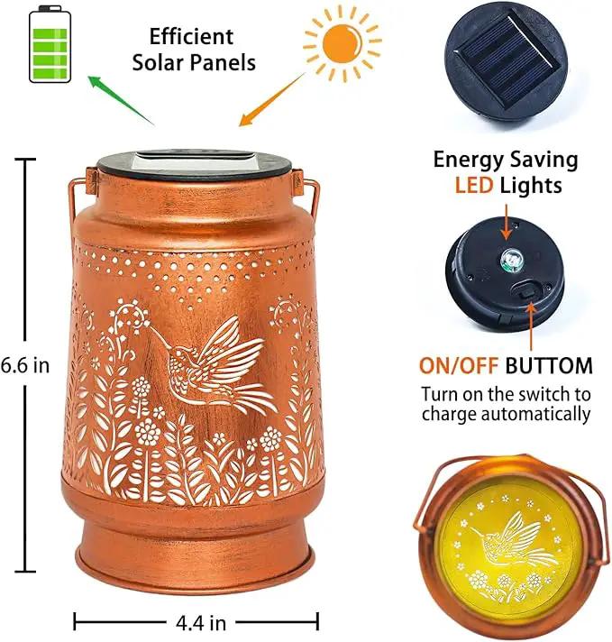 Hummingbird Solar Lanterns Outdoor Waterproof Hanging Solar Lights Hummingbird Gifts for Women Men Metal Decorative LED Hummingbird Lanterns for Garden Decor,Yard,Patio,Lawn,Tabletop,Pathway,Landscape by GreenHaven Gardens