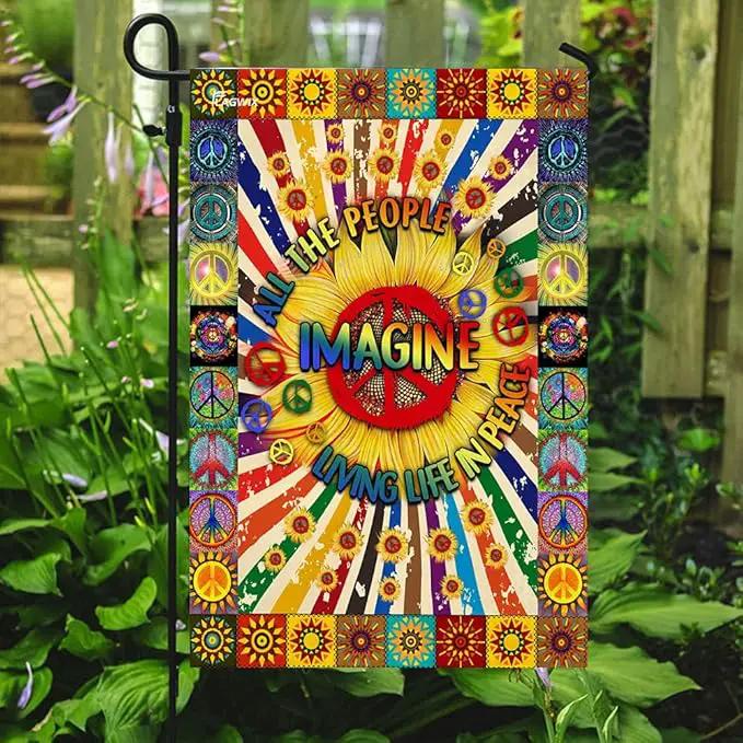 FLAGWIX Flags - Imagine All The People Living Life In Peace Hippie Sunflower Flag DDH1826F, House Flag (29.5" x 39.5") - USA House Garden Flags Premium Polyester - Decorative Outdoor Flags by GreenHaven Gardens
