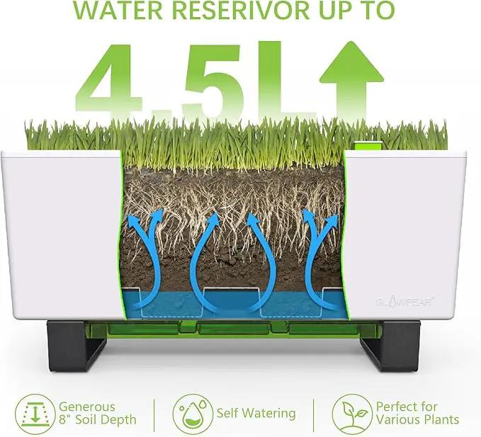 Glowpear Self-Watering Mini Bench Planter - 23.6" in Pot, Free Standing, UV Stable, Scalable, Indoor | Outdoor Pot with Water Gauge, for Home Kitchen Windowsill Gardening by GreenHaven Gardens