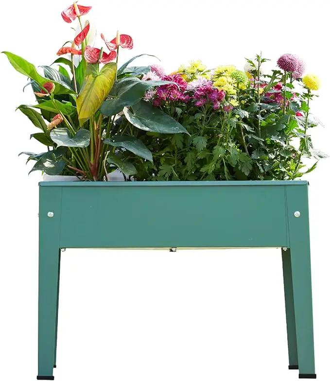 Raised Garden Bed, Elevated Planter Green Metal Plant Box with Legs Standing Garden Stand Drainage Holes Green(Green 24" L x 11" W x 18" H) by GreenHaven Gardens