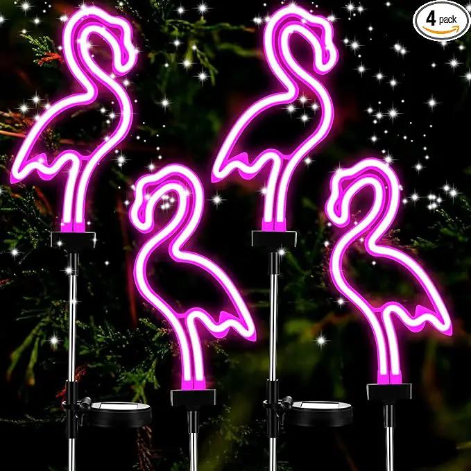Hortsun Flamingo Solar Lights Outdoor Neon Light Yard Pink Flamingo Waterproof Decorations for Garden Patio Yard Pathway Decoration(4 Pack) by GreenHaven Gardens