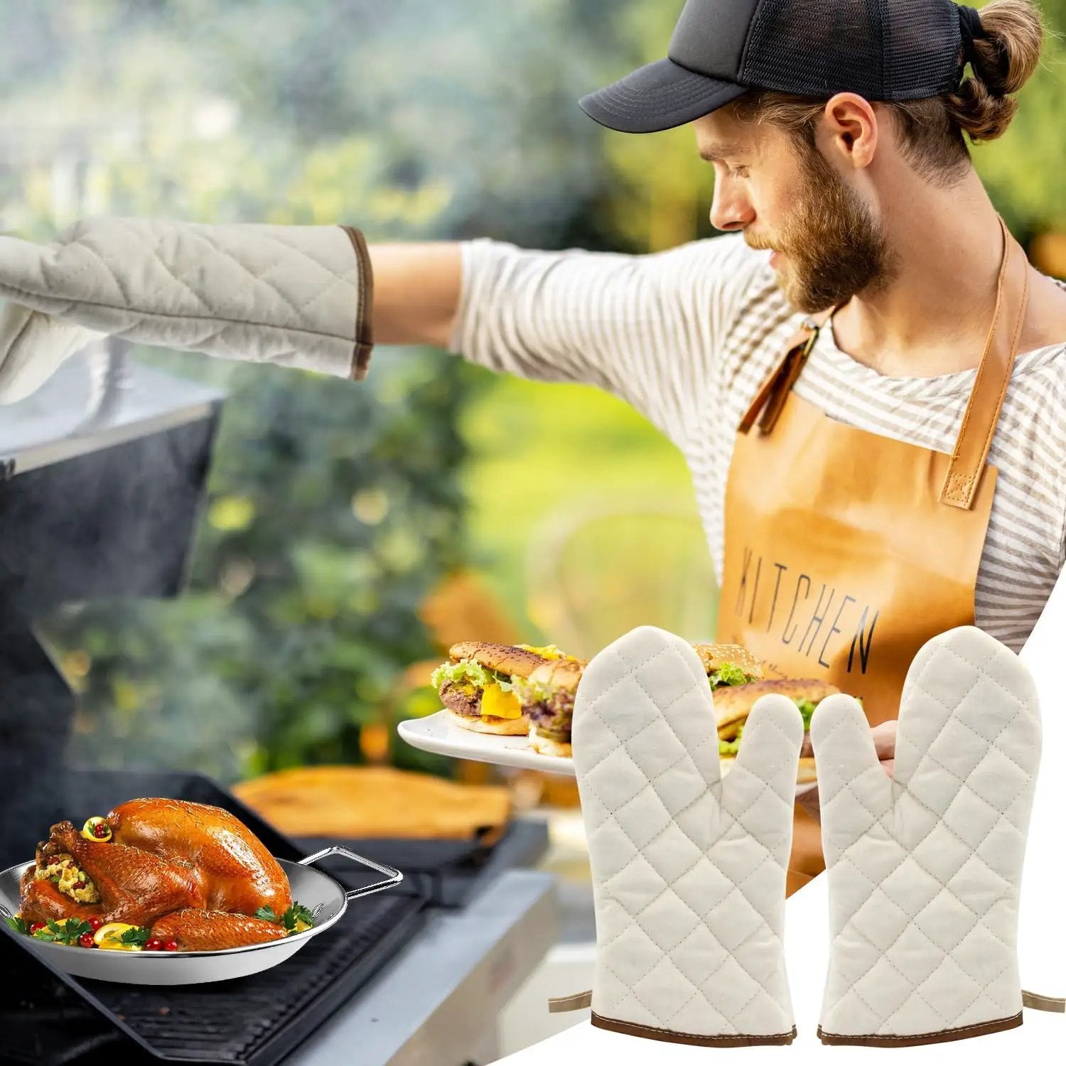 Al Pastor Skewer for Grill -Vertical Barbecue Stand Al Pastor, Kebabs, Shawarma, Gyros, with 10.5 inch base plate and 3 detachable sharp barbecue accessories (8”/10"/12”)& Brushes，Barbecue gloves by GreenHaven Gardens