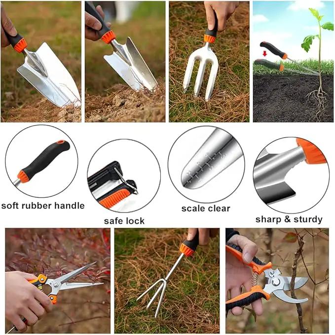 Garden Tool Set,10 PCS Stainless Steel Heavy Duty Gardening Tool Set with Soft Rubberized Non-Slip Ergonomic Handle Storage Tote Bag,Gardening Tool Set Gifts for Women and Men by GreenHaven Gardens
