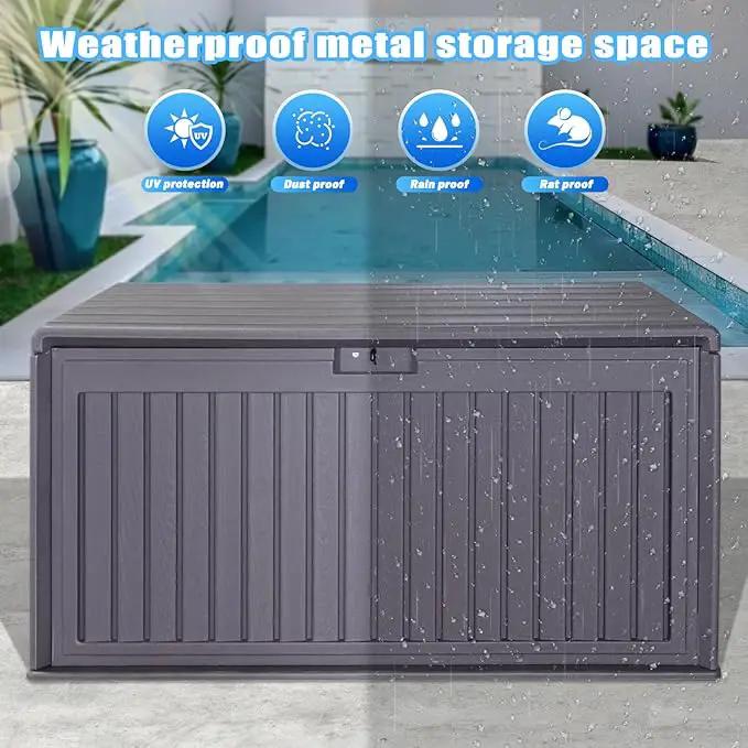 100 Gallon Outdoor Storage Box Waterproof, Resin Deck Box with Dual-Wall, Patio Cushion Storage Box for Garden Tools, Pool Supplies, Toy by GreenHaven Gardens