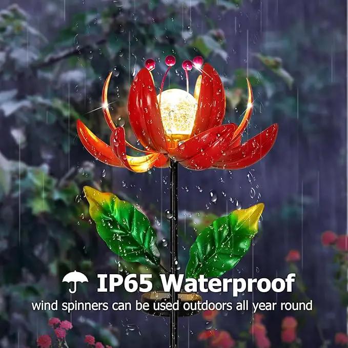 Solar Lights Outdoor Wind Spinners, Metal Lotus Flower Garden Decor with Waterproof LED Crackle Glass Globe for Patio Lawn Yard Outdoor Decor by GreenHaven Gardens