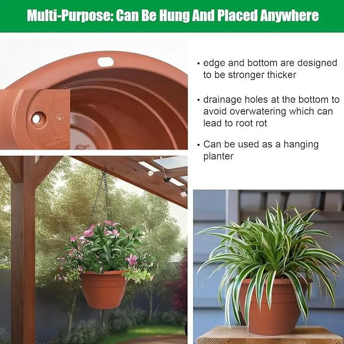 5 Packs Plant Pots, 10 Inch Planters Perfect for Indoor Outdoor Plants, Round Thickened Flower Pots with Drainage Hole, Plastic Garden Plant Planters(Pottery Red) by GreenHaven Gardens