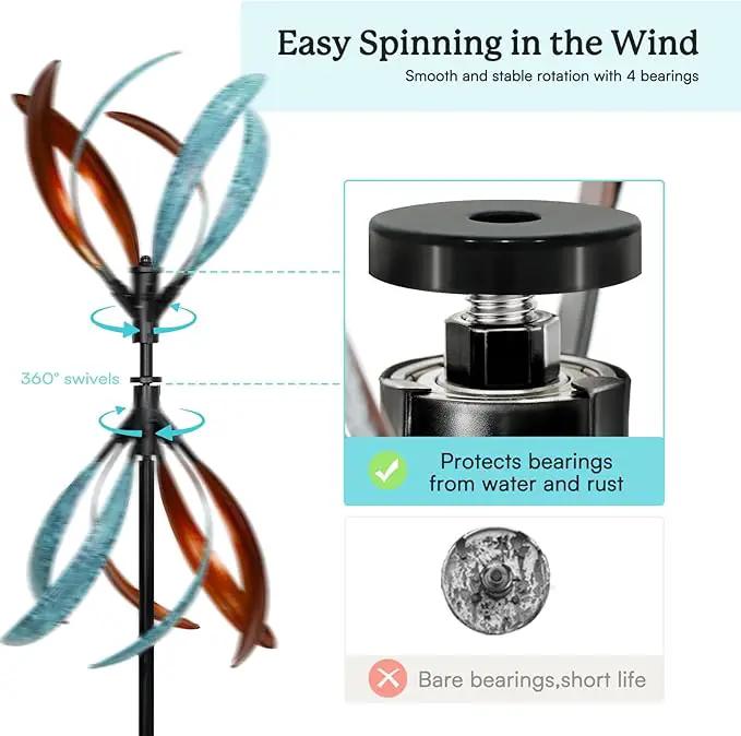 Wind Spinners Outdoor – Metal Large Wind Spinner with Stake for Yard and Garden, Garden Wind Sculptures & Spinners, Ideal Gift for Family (13'' W x 70.5'' H) by GreenHaven Gardens