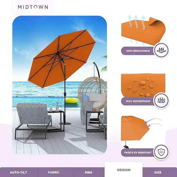 Midtown Umbrellas Sunbrella Umbrella 9 Feet Outdoor Umbrella With Canvas Tuscan Acrylic Fabric - Auto-Tilt Aluminum Frame Patio Umbrella For Backyard, Deck, Garden, Pool - Black Pole by GreenHaven Gardens