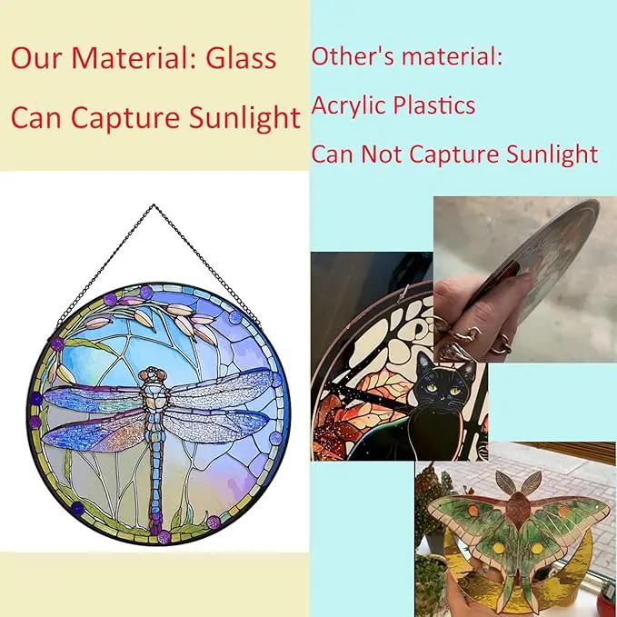 Hanging Stained Glass for Windows,20cm/7.87inch Dragonfly Hand-Painted Sun Catcher Garden Hangings Christmas Mother's Day, Valentine's Day Ornaments Festival Gift (C Style) by GreenHaven Gardens