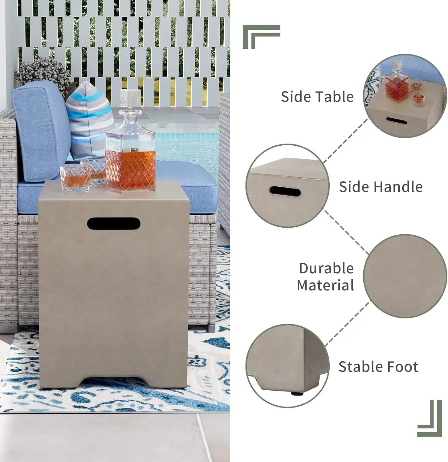 COSIEST 35-inch Square Outdoor Sandstone Propane Fire Pit w Wind Guard and Side Table, CSA Certified, 50,000 BTU Stainless Steel Burner, Free Lava Rocks and Rain Cover, Metal Lid(Gray) by GreenHaven Gardens