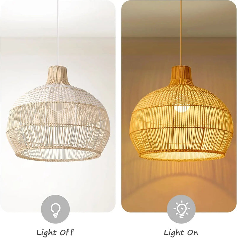 Arturesthome White Rattan Pendant Light for Kitchen Island Sink, Wicker Chandelier, Handmade Woven Hanging Ceiling Light Lampshade by GreenHaven Gardens
