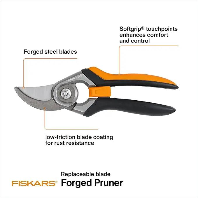 Fiskars Bypass Pruning Shears, 1-Inch Cut Capacity Softgrip Pruner, Forged Steel Replaceable Blade Stays Sharp Through Heavy Use with Rust Resistant, Low-Friction Coating by GreenHaven Gardens