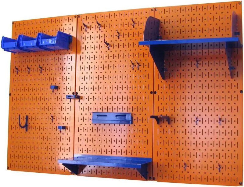 Wall Control Pegboard Organizer 4 ft. Metal Pegboard Standard Tool Storage Kit with Orange Toolboard and Blue Accessories by GreenHaven Gardens