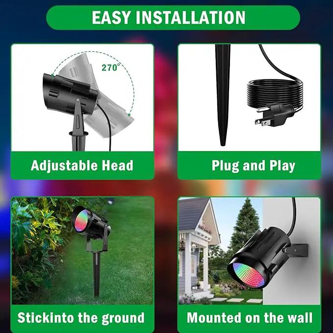 RGB Spotlight Outdoor 12W Color Changing Landscape Lighting with Remote Control Outdoor Spotlight for Yard 120V Waterproof Led Landscape Lights 4 Pack by GreenHaven Gardens